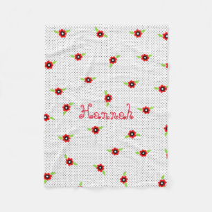 Couverture Polaire Pois et fleurs Blanche polaire personnalisée