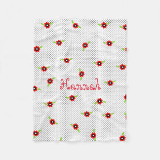 Couverture Polaire Pois et fleurs Blanche polaire personnalisée