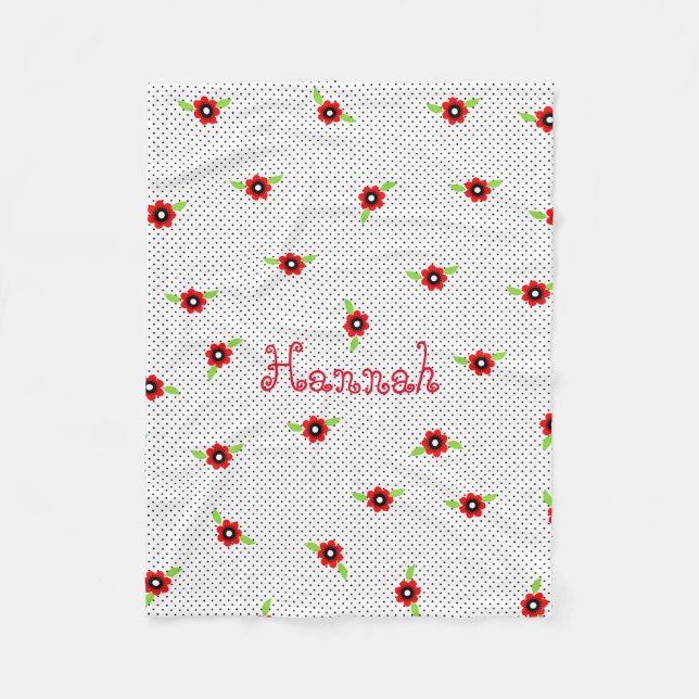 Couverture Polaire Pois et fleurs Blanche polaire personnalisée (Devant)