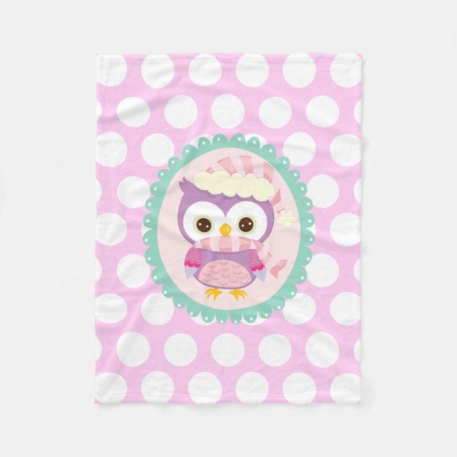 Couverture Polaire Pois mauve-clair d'hiver pourpre Girly de hibou (Devant)