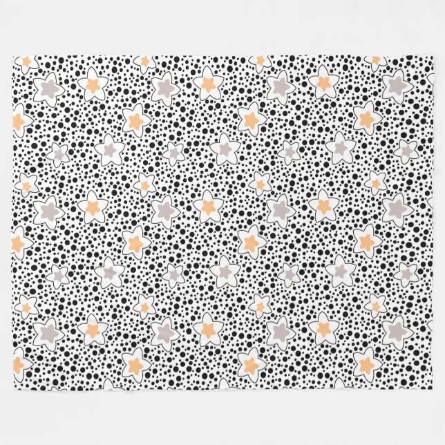 Couverture Polaire Pois noir et blanc rétro avec étoiles (Devant (Horizontal))