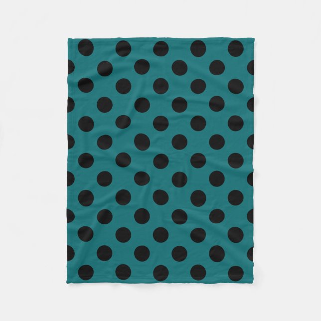 Couverture Polaire Pois noirs en turquoise (Devant)