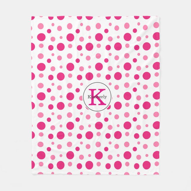 Couverture Polaire Pois rose vif Nom et monogramme personnalisés (Devant)