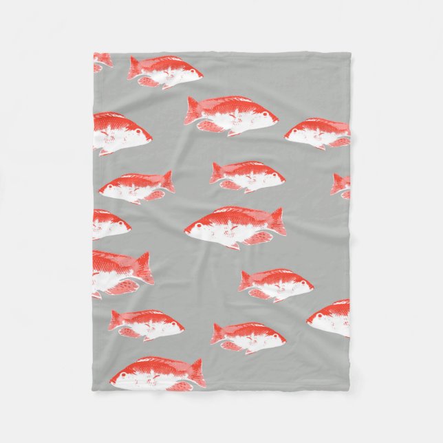 Couverture Polaire Poisson rouge et gris (Devant)