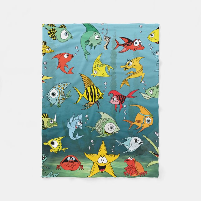 Couverture Polaire Poissons de bande dessinée sous-marins (Devant)