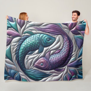Couverture Polaire Poissons Plats Plats Violet Bleu gris