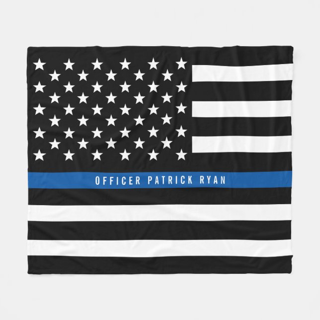 Couverture Polaire Police Ligne Bleue Mince Drapeau Américain Monogra (Devant (Horizontal))
