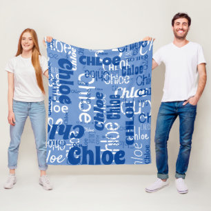 Couverture Polaire Polices rétro Motifs de nom personnalisé bleu et b