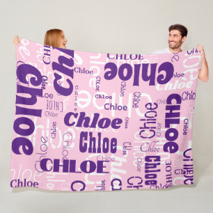 Couverture Polaire Polices rétro Motifs de nom personnalisé rose viol