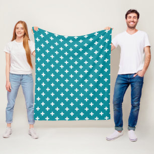 Couverture Polaire Polka blanche croise sur turquoise