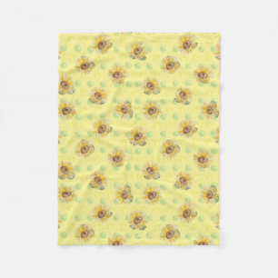 Couverture Polaire Polka de tournesol Jaune Pot Blanche