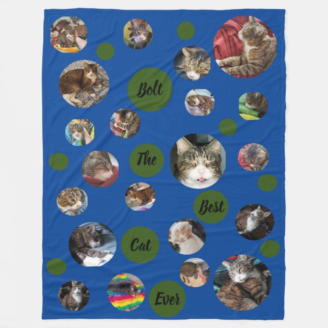 Couverture Polaire Polka Dot Pet Photo Keepsaké bleu polaire Blanche (Devant)