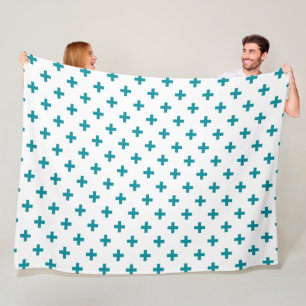 Couverture Polaire Polka turquoise croise sur blanc
