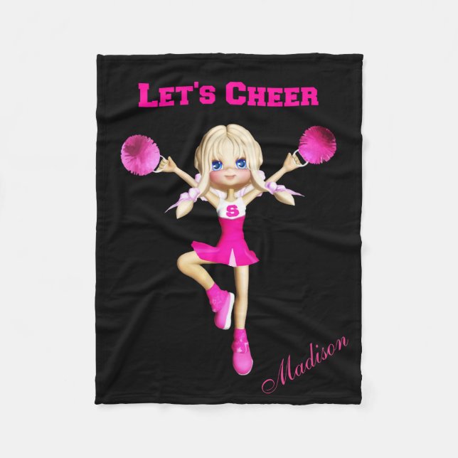 Couverture Polaire Pom-pom girl Bravo Personnalisé Rose & Noir (Devant)