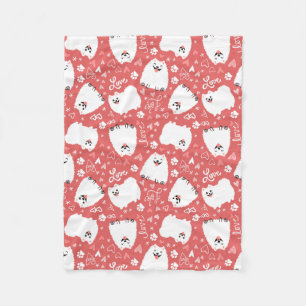 Couverture Polaire Pomeranian blanc drôle avec le motif de coeurs