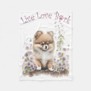 Couverture Polaire Pomeranian Chien Maman Floral