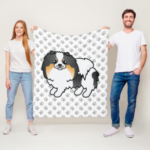 Couverture Polaire Pomeranian Tricolore Blanc Chien de Dessin Animé M