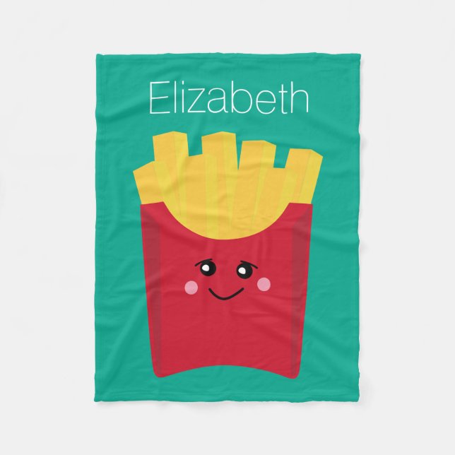 Couverture Polaire Pommes frites mignonnes de Kawaii avec le nom fait (Devant)