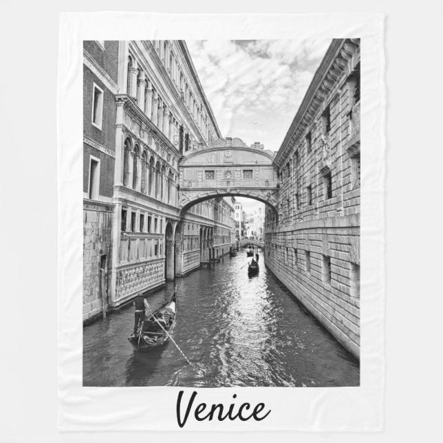 Couverture Polaire Pont des Soupirs de Venise noir blanc avec gondoli (Devant)