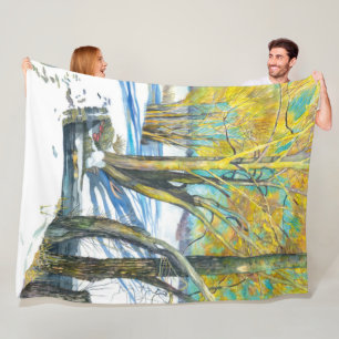 Couverture Polaire Pont en hiver Peinture aquarelle