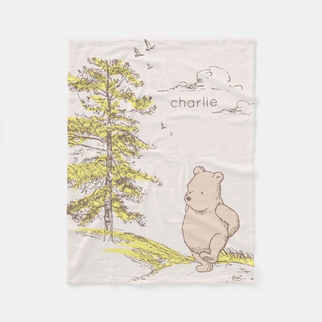 Couverture Polaire Pooh classique personnalisé marche dans les bois (Devant)