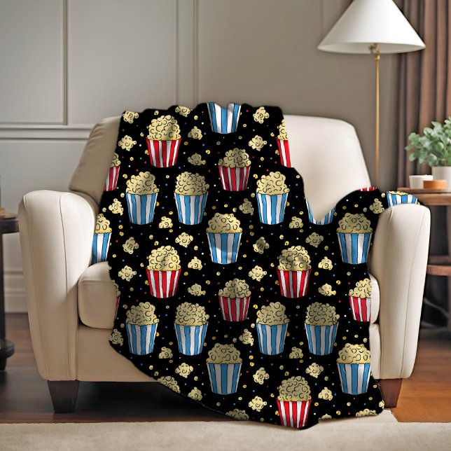 Couverture Polaire Popcorn & Vidéo Magie de nuit en noir (Créateur téléchargé)