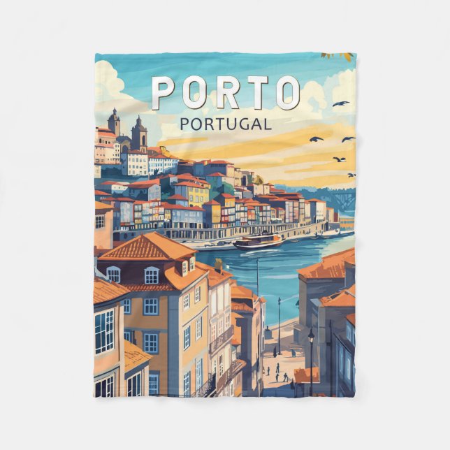 Couverture Polaire Porto Portugal Travel Art Vintage (Devant)
