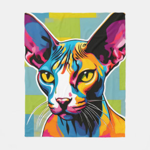 Couverture Polaire Portrait Chat Sphynx Pop Art