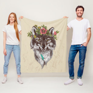 Couverture Polaire Portrait de halo de loup de style de Boho