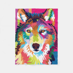 Couverture Polaire Portrait de Wolf Pop Art coloré