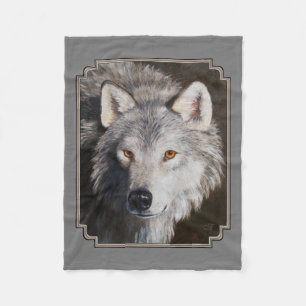 Couverture Polaire Portrait du visage du loup de bois gris