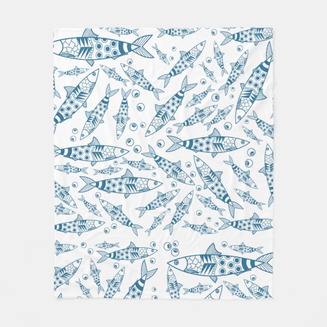 Couverture Polaire Portugais Lisbonne Sardines Motif Azulejos Blanc (Devant)