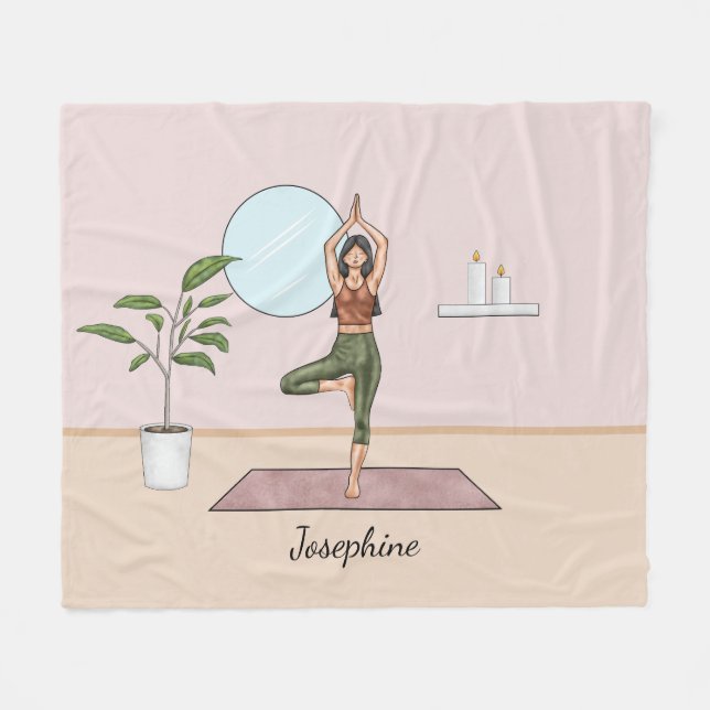 Couverture Polaire Pose Arbre Yoga Vrikshasana Femme Avec Nom Personn (Devant (Horizontal))