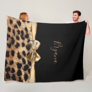 Couverture Polaire Poster de animal Cheetah Leopard Black & Gold Bow