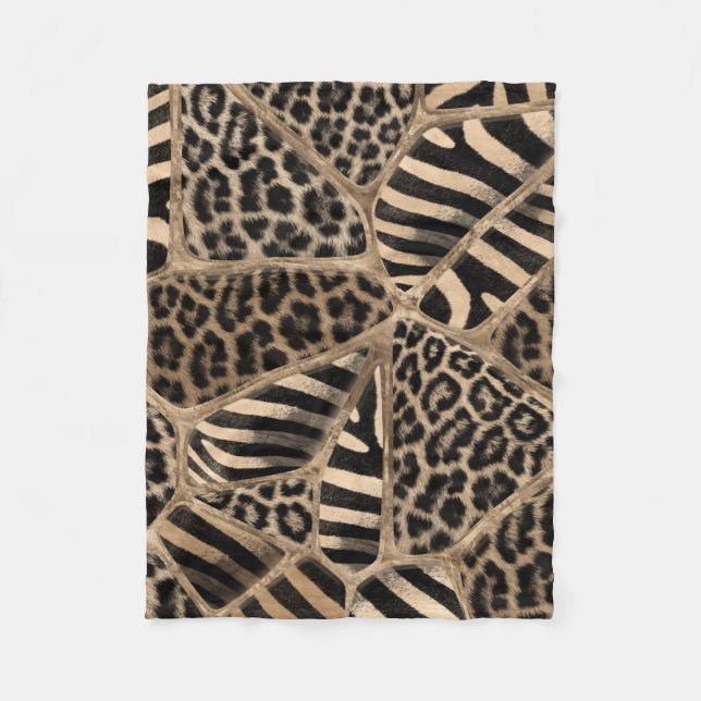 Couverture Polaire Poster de animal - Leopard et Zebra - or pastel (Devant)
