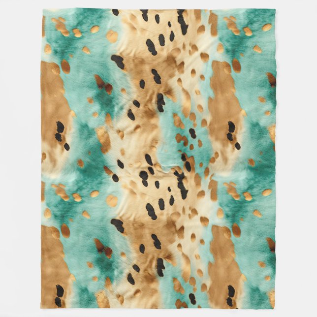 Couverture Polaire Poster de animal noir Turquoise or (Devant)