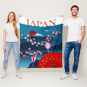 Couverture Polaire Poster du Vintage voyage japonais le Mont Fuji