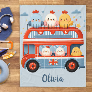 Couverture Polaire Poulets mignons et bus londonien