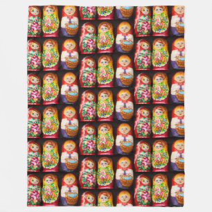 Couverture Polaire Poupées colorées Matryoshka Blanche en polaire