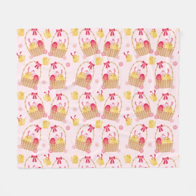 Couverture Polaire Poussins de Pâques rose Motif (Devant (Horizontal))