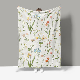 Couverture Polaire Prairie de fleurs sauvages rustique multicolore de