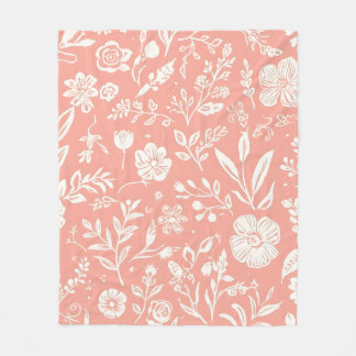Couverture Polaire Prairie Florale Blanche sur Plaid en Fleece Rose C
