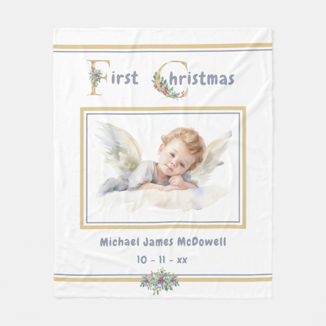 Couverture Polaire Premier Ange de Noël Or Blanc Noël (Devant)