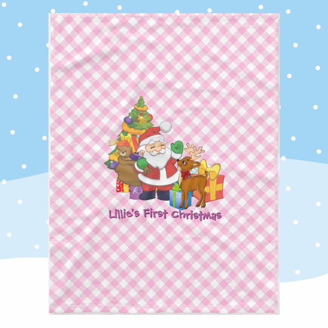 Couverture Polaire Premier Noël du bébé Personnaliser le nom rose (Créateur téléchargé)