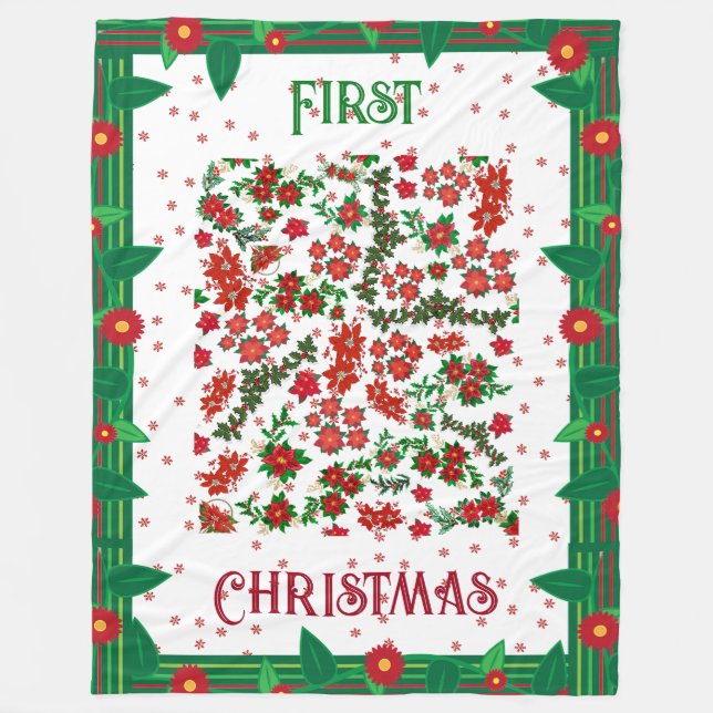 Couverture Polaire Premier Noël Holly Poinsettia Floral hiver (Devant)