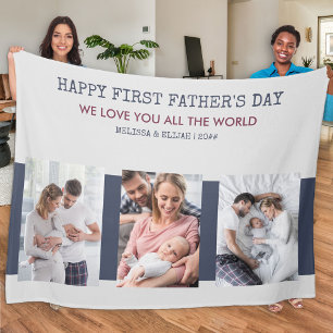 Couverture Polaire Première Fête des pères Gris et Bleu 3 photo