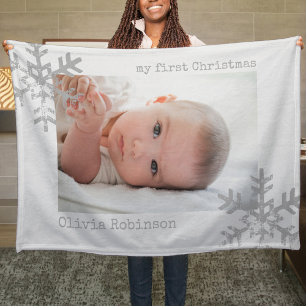 Couverture Polaire Première photo blanche de Noël du bébé Flocon