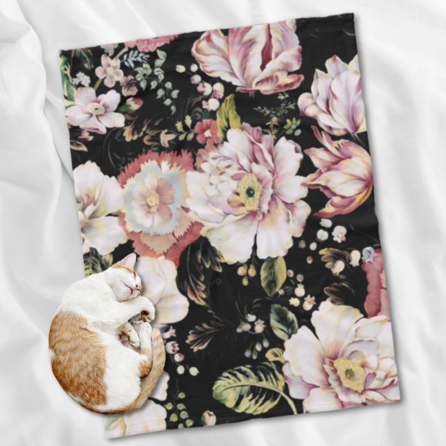 Couverture Polaire Preppy bohème pays girly chic noir floral (Preppy bohemian country girly chic black floral fleece blanket)