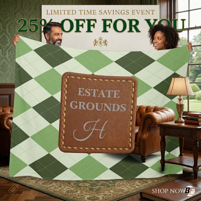 Couverture Polaire Préppy Vert Argyle Fausse Peau Monogramme (#houseparty)