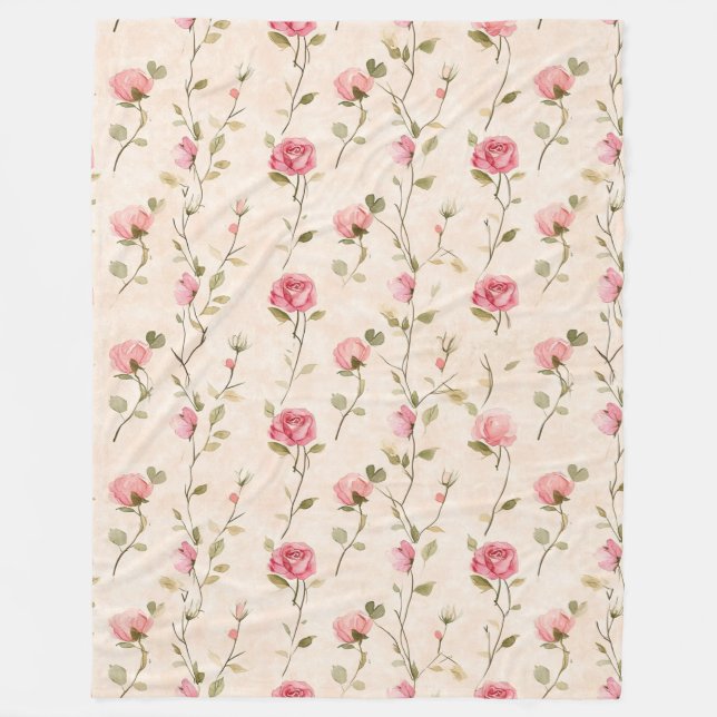 Couverture Polaire Pretty Pink Cream Roses Floral (Devant)